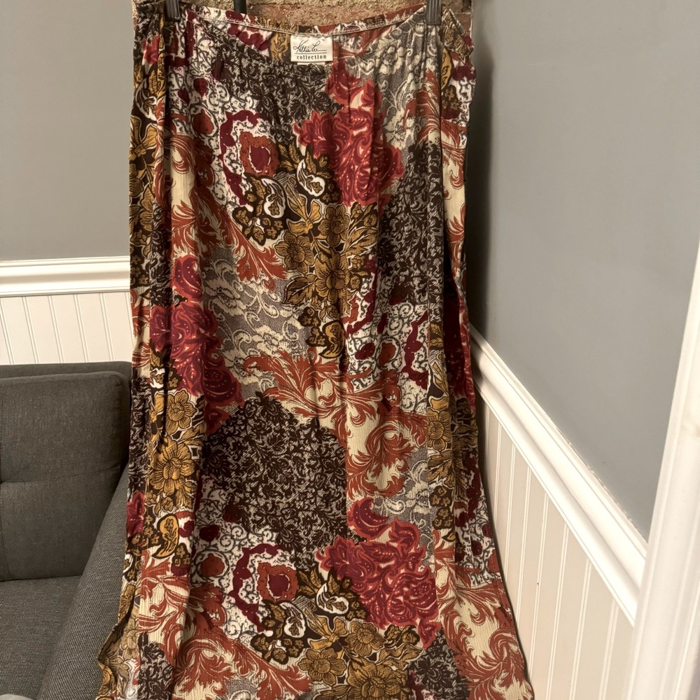 Vintage Kathie Lee Collection Skirt Paisley Floral Size XL Brown Orange Autumn